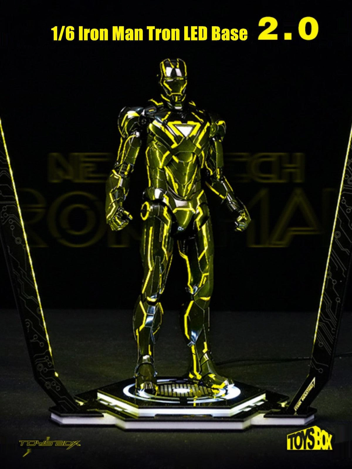 1:6 Neon Tech 2.0 Iron Man LED Yellow Light Display Base Stage Cryptid Model Sports Player