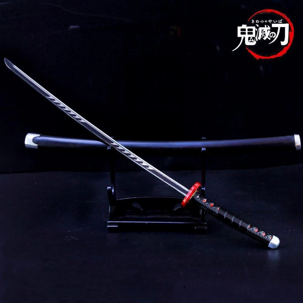 Famous Painting Stone Statue Kamado Tanjiro Nichirin Blade Red Sword Metal Replica